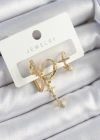 Pirinç Zirkon Taşlı Yıldız Model Gold Renk 3lü Çift Kadın Küpe Set