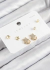 Pirinç Zirkon Taşlı Yıldız Model Gold Renk 925 Ayar Gümüş Çivi Kadın Küpe Set