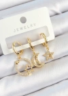 Pirinç Zirkon Taşlı Yıldız Ve Ay Model Gold Renk 3lü Kadın Küpe Set