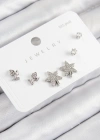 Pirinç Zirkon Taşlı Yıldız Ve Gül Model Gümüş Renk 925 Ayar Gümüş Çivi Kadın Küpe Set