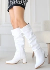 Pitay Beyaz Cilt Topuklu Çizme