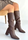 Pitay  Kahverengi Cilt Körüklü Topuklu Çizme
