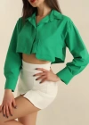 Poplin crop gömlek yeşil s3060