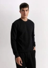 Regular Fit Bisiklet Yaka Jakarlı Sweatshirt