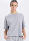 Relax Fit Bisiklet Yaka Basic Düz Kısa Kollu Tişört Gri