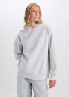 Relax Fit Kapüşonlu Kalın Basic Düz Sweatshirt D9935AX24WN