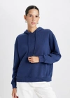 Relax Fit Kapüşonlu Kanguru Cepli Kalın Basic Düz Sweatshirt