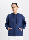 Relax Fit Kapüşonlu Kanguru Cepli Kalın Basic Düz Sweatshirt
