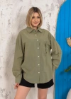Relax fit keten gömlek haki s255349