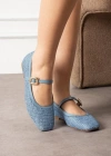 Rives Mavi Cilt Hasır Dokumalı Babet Ayakkabı