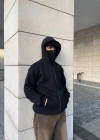 Samuray Ninja Çift Kapşonlu ZIP Fermuarlı Kanguru Çepli Tam Fermuarlı Hoodie Swetshirt - Siyah