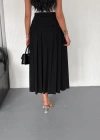 Sandy Uzun Beli Lastikli Yüksel Bel Etek Yazlık - Siyah