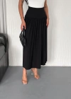 Sandy Uzun Beli Lastikli Yüksel Bel Etek Yazlık - Siyah