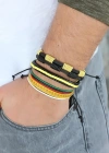 Sarı Renk Zımbalı Deri Erkek Bileklik Kombini