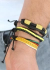 Sarı Renk Zımbalı Deri Erkek Bileklik Kombini