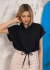 Sıfır kollu bağlamalı crop gömlek siyah s255359