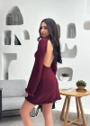 Sırt Pencereli Mini Triko Elbise - Bordo