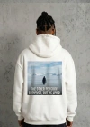 Siyah Oversize Hoodie - Sırt Baskılı Survivor Penguin Temalı, Felsefi Yazılı Kapüşonlu Sweatshirt - Beyaz
