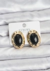 Siyah Renk Oval Vintage Pirinç Kadın Küpe