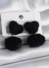 Siyah Tüylü Ponpon Model Kadın Küpe