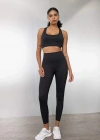 Siyah Yüksek Bel Beli Saran Toparlayıcı Esnek Premium Sporcu Tayt