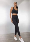 Siyah Yüksek Bel Beli Saran Toparlayıcı Esnek Premium Sporcu Tayt