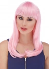 Soft Pembe Renk Uzun Düz Parti Peruğu