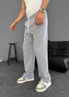 Su Yolu Çizgili Cepli Pantalon Yazlık - Gri