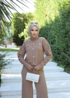 Taş düğmeli ikili triko takım vizon