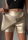 Taşlı şort etek deri gold h240018