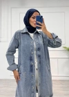 Taşlı tunik ceket kar yıkama orta mavi d2516