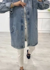 Taşlı tunik ceket kar yıkamalı mavi d2516