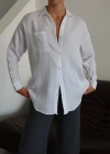 Tek cepli müslin gömlek beyaz pt
