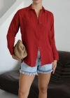 Tek cepli müslin gömlek bordo pt
