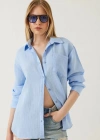 Tek cepli müslin gömlek mavi pt