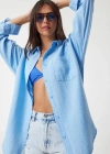 Tek cepli müslin gömlek mavi pt