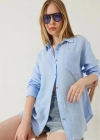 Tek cepli müslin gömlek mavi pt