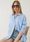 Tek cepli müslin gömlek mavi pt