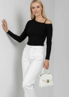 Tek Omuz İpli Bluz Siyah T4328