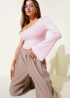 Tek Omuzlu Basic Bluz Pembe T4275