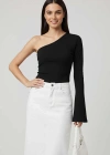 Tek Omuzlu Basic Bluz Siyah T4275