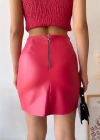 Tek yırtmaçlı arkadan fermuarlı deri etek fuşya s24475