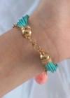 Turkuaz Renk Kar Tanesi Figür Zincir Detay İpli Çoklu Bileklik