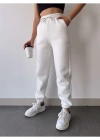 Üç İplik Basic Lastikli Eşofman Pantolon - Beyaz
