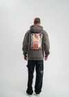 Üç İplik Kapşonlu Dijital Patchli SweatShirt - Füme
