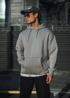 Üç İplik Penye Kapşonlu Basic SweatShirt - Boyalı Gri