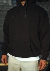 Üç İplik Penye Kapşonlu Basic SweatShirt - Siyah