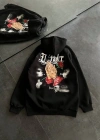 Üç İplik Penye Uzun Kol Kapşonlu Baskılı SweatShirt - Siyah