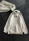 Üç İplik Penye Uzun Kol Kapüşonlu Baskılı SweatShirt - Beyaz