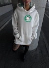 Üç İplik Penye Uzun Kol Kapüşonlu SweatShirt - Beyaz